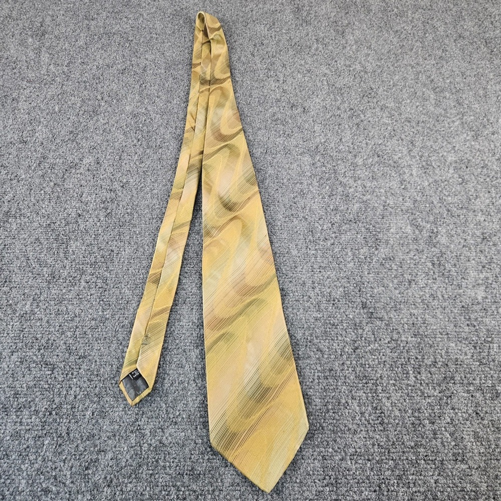 Emilio Romano Mens Silk Tie Gold Tan Abstract Swirl Handmade in Italy Necktie